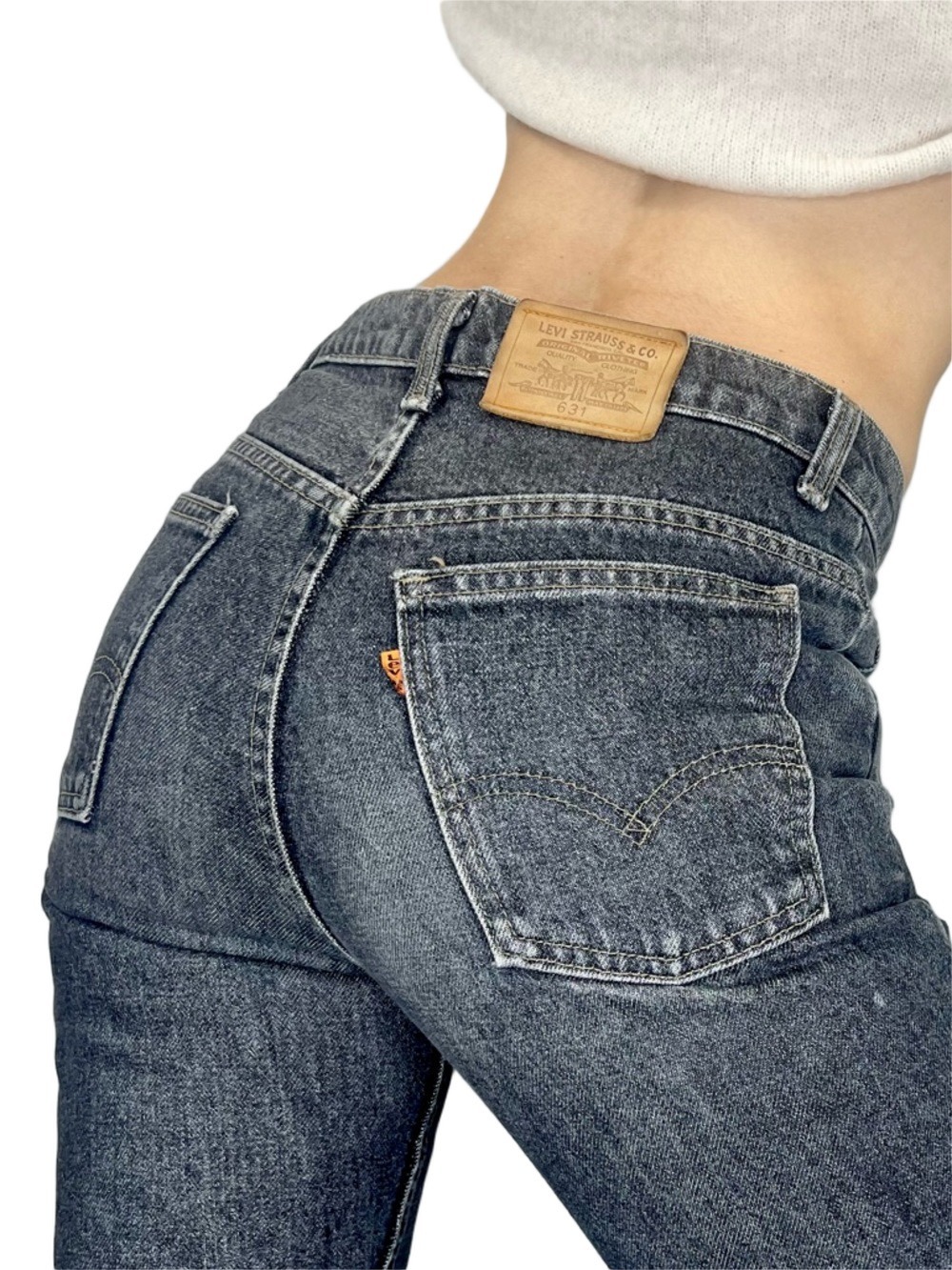 Vintage Levis 631 orange tab 80s 90s non stretch grey high rise slim jeans 30x34